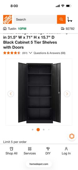 Metal Garage Storage Cabinet Black 5-Tier with Doors