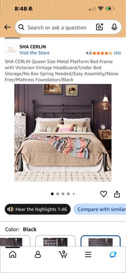SHA CERLIN Queen Metal Platform Bed Frame Black