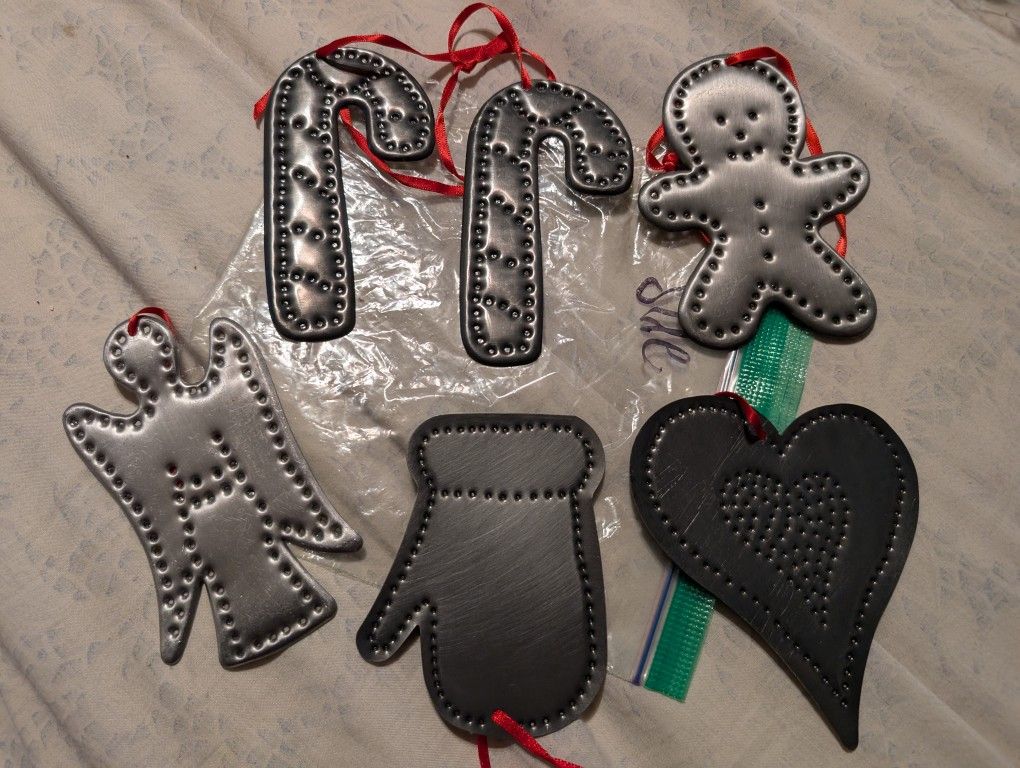 Set Of 6 Tin Ornaments