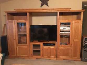 4 piece solid oak entertainment center