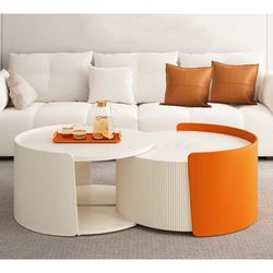 Round Nesting Coffee Table With Hidden Storage For Living Room