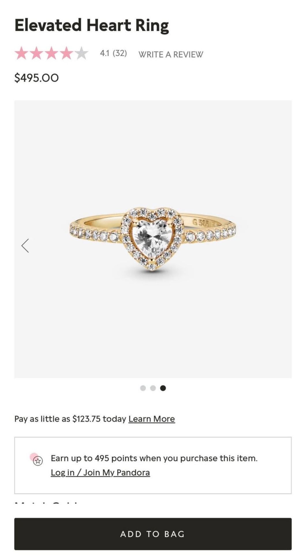 Pandora Gold Elevated Heart Ring