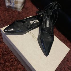 Jimmy Choo Vita Flats Nude Patent Lace up Pointed Ballerina Ballet Flat