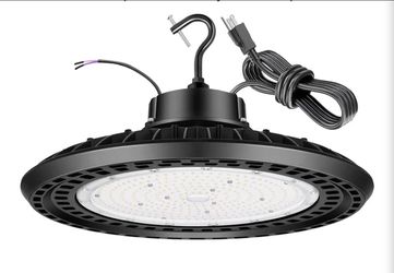 LED High Bay Light 100W 5000K 0-10V Dimmable 15000LM 5' Cable with US Plug Ring Hook Safe Rope High Bay Led Shop Lights for Warehouse Shop Barn Factor