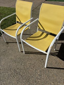 Chairs Two Yellow White Metal Stacking 