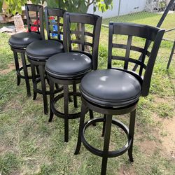 Set of 4 Black 29 inch Swivel Counter Stool, Solid Wood, Faux Leather