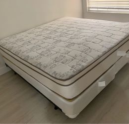 New king mattress and box springs bed frame is not included