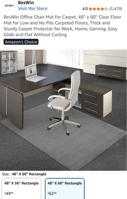NEW Extra Large Office Chair Mat for Carpet, 48" × 60" Clear