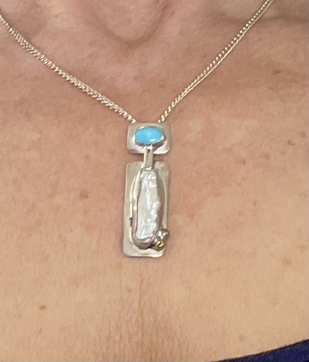 Sterling Silver Pendant with Turquoise & Pearl