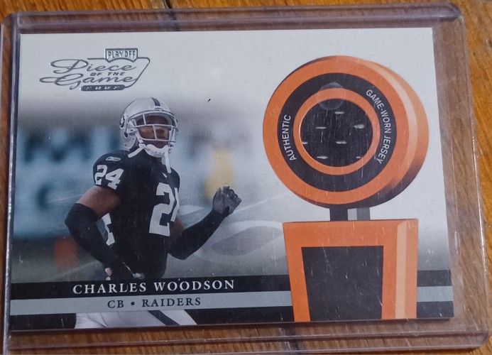 Charles Woodson 2002 Playoff Piece Of The Game Worn Jersey Card Oakland Raiders