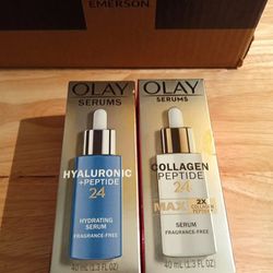 Olay New Set Of 2 40 Ml Each Fragrance Free Collagen Peptide 24 & Peptide 24 Max Hydrating Serums Boxed