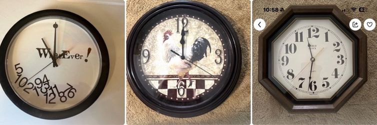 Set of three battery operated clocks batteries not included all work