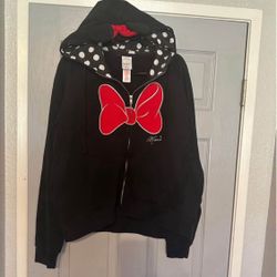 Women’s Disney Store Minnie Mouse black full zip ears & bow hoodie sweatshirt XL