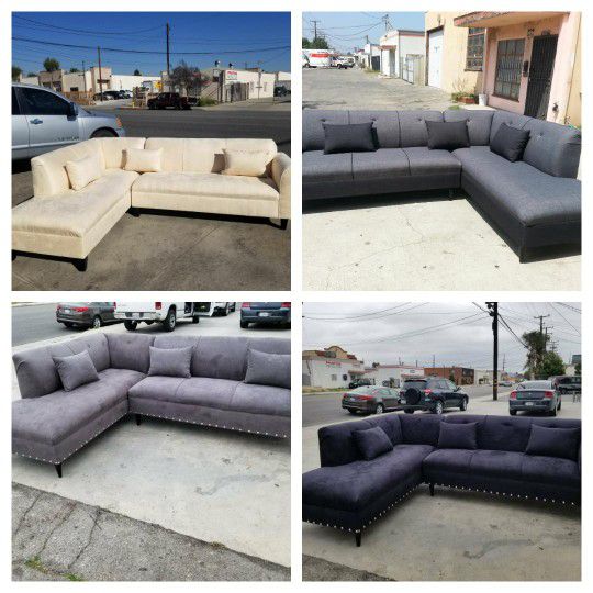 NEW 7X9FT And 9x7ft SECTIONAL CHAISE. Cream MICROFIBER, Charcoal, BLACK Microfiber  And Grey FABRIC  Lounge  2pcs 