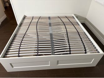 Like New King IKEA Brimnes Bed with Lonset Slats