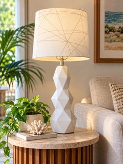 Modern White Geometric Table Lamp – 27” Tall – $40