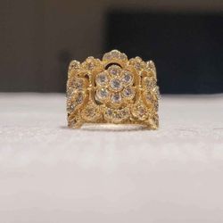 14K Gold Diamond Flower Heavy Ring