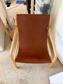 Leather Sling Chair with Wood Frame
