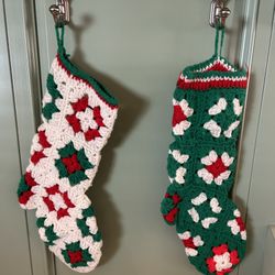 Vintage Crocheted Christmas Stockings Set of 2
