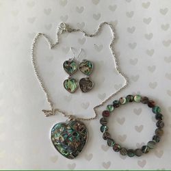 Linear Heart Earrings/Heart Shaped Earring/Dangle Drop Earrings/Pearl Earring Bracelet /Abalone Necklace/Earring Set/Weightless/Valentines