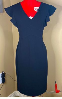 DKNY black pencil dress with ruffle cap sleeve