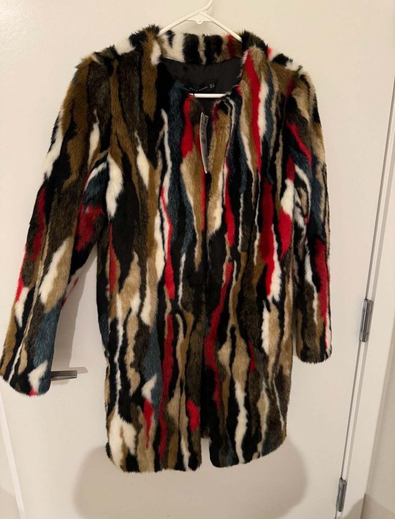 Faux Fur Coat Multi Color Small