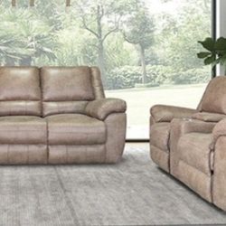 Brand New Brown Leather Reclining Sofa & Loveseat