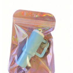 Blue Plastic and Metal Solid Cup Shaped Key Chain 