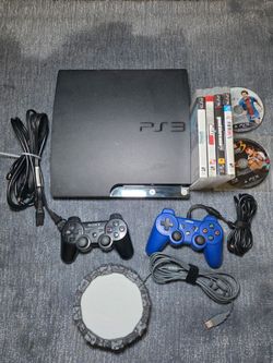 Sony PlayStation PS3 Slim CECH-2001A 120GB Black Console With Games And Cords!
