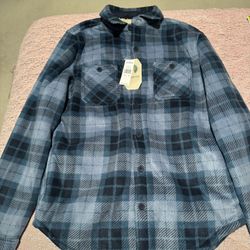 Nwt Mens Small Weatherproof Navy/blue Plaid Sherpa Lined Shacket 