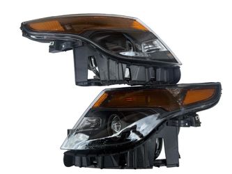 11-15 Ford Explorer Headlights; Black Housing With Amber Corners; Luces Negras