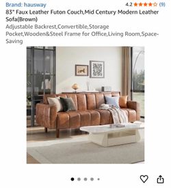 4.2 4.2 out of 5 stars (9) 83" Faux Leather Futon Couch,Mid Century Modern Leather Sofa(Brown)