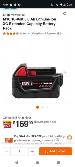 New M18 18-Volt 5.0 Ah Lithium-Ion XC Extended Capacity Battery Pack
