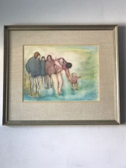 ANNE JENKINS MODERN GROUP SCENE PAINTING 1970s VINTAGE IMPRESSIONIST