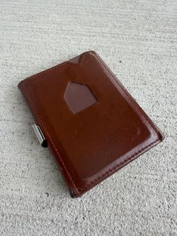 Exentri Brown Leather Wallet with Stainless Steel Money Clip RFID Minimalist Wallet