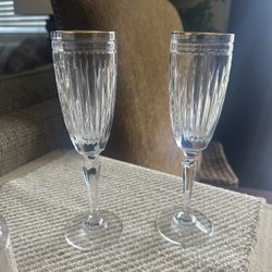 Lismore Gold Waterford Crystal Champagne Flutes 