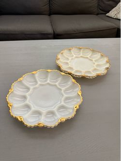 2 Vintage White Glass Egg Dish