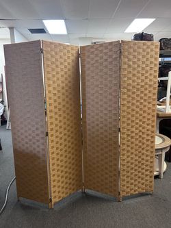 4 Panels Room Divider Privacy Screen Bamboo Beige