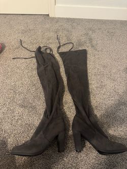Size 6 1/2 Grey Over-the-Knee Heeled Boots