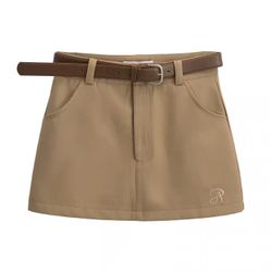 Khaki Mini Skirt with Brown Belt | Casual Chic | Women’s