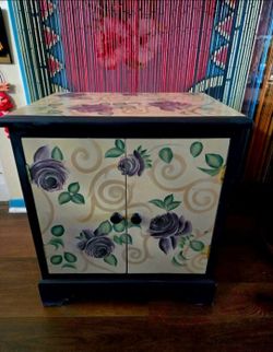 Vintage Handpainted Lavander Roses Cabinet Nightstand Two Tier 22"x16"x23"