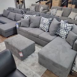New 🇺🇸 Made Best Selling Gray Sectional And Ottoman Sofa Couch 