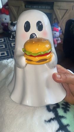 Ghost Holding Burger Ceramic Figurine