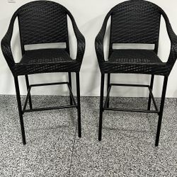 Set Of Four Frontgate  Black Bar Stools