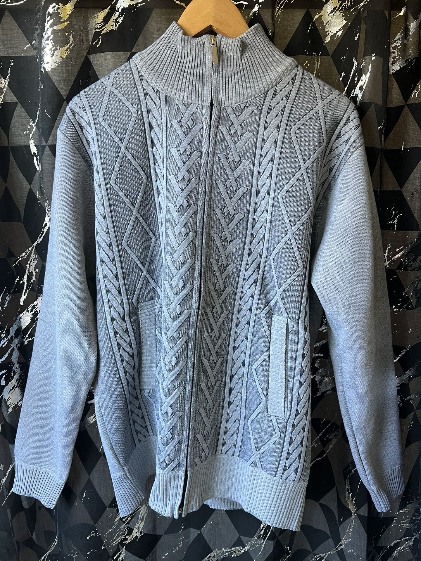Men's Gray Cardigan Full Zipper Knit Sweater