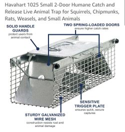 Havahart 1025 Small 2-Door Humane Catch and Release Live Animal Trap for Squirrels, Chipmunks, Rats, Weasels, and Small Animals