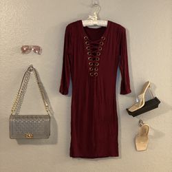 Laced-up Plunge Body-con Dress