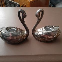 Vintage Silver Swan Taper Candlestick Holders