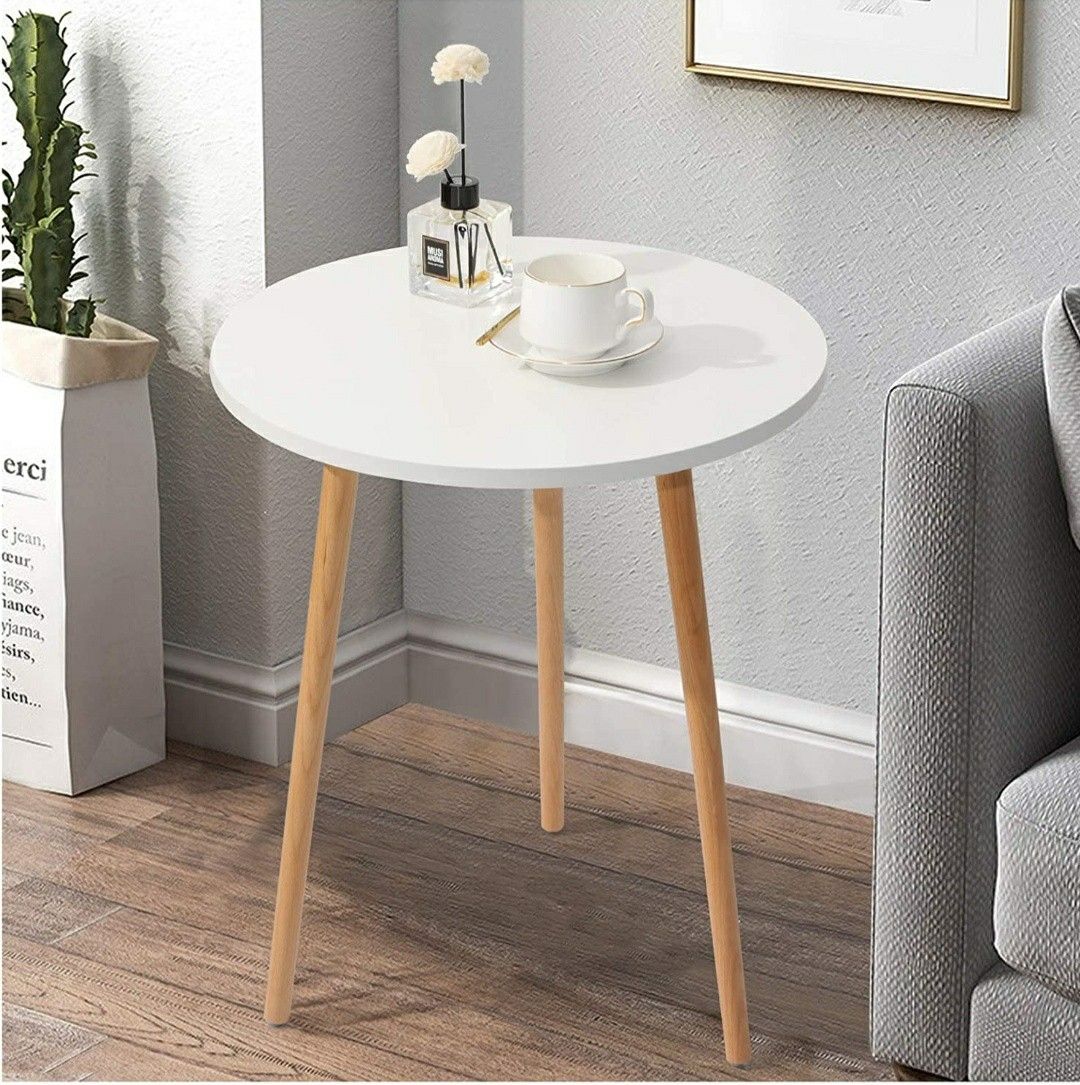 Wooden White Round Three-Legged Round Side Table End Table