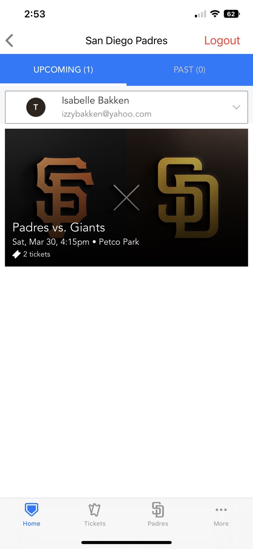 2 Padres Tickets Saturday 03/30 100$